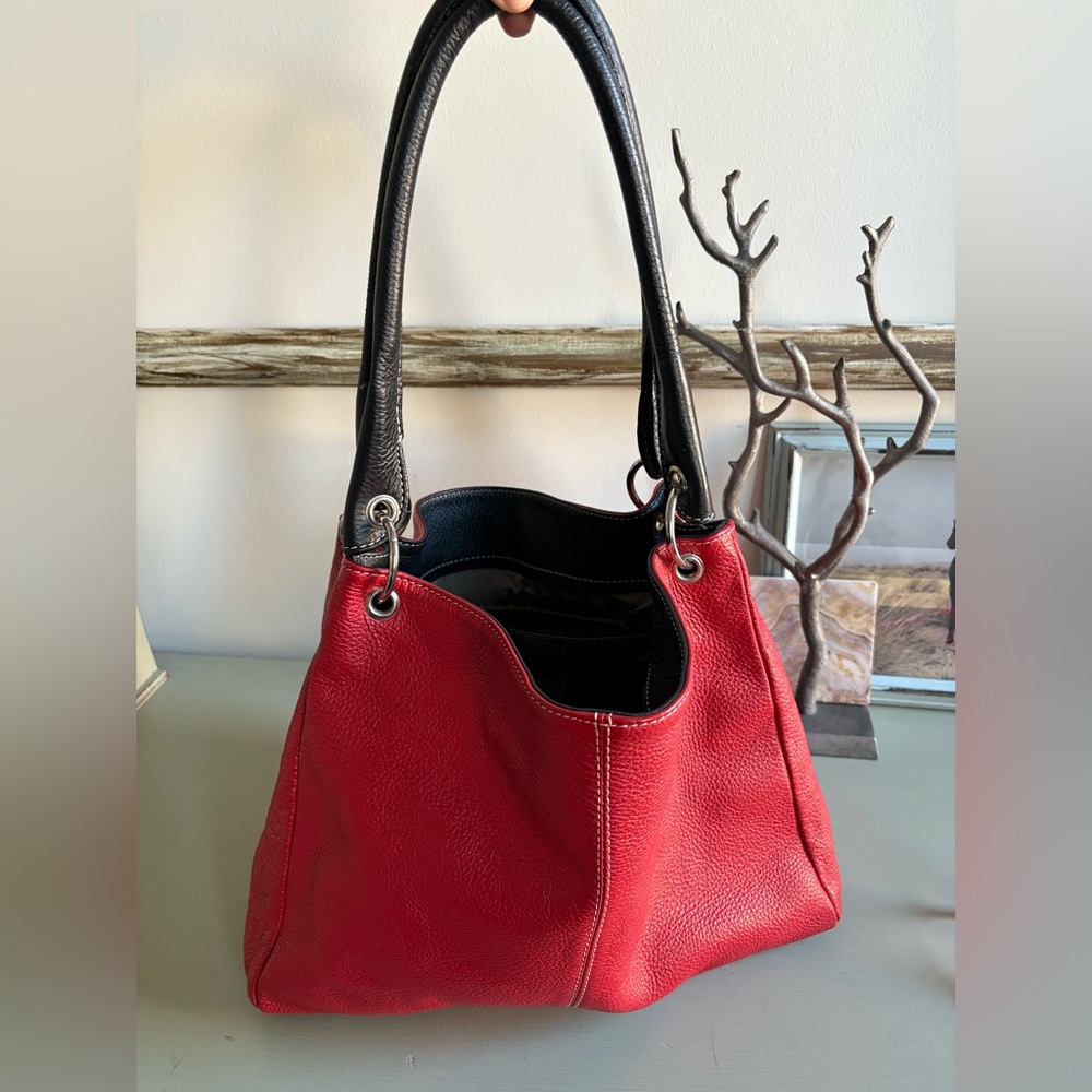 Red and Black Leather Hobo Style Shoulder Bag Made in Italy